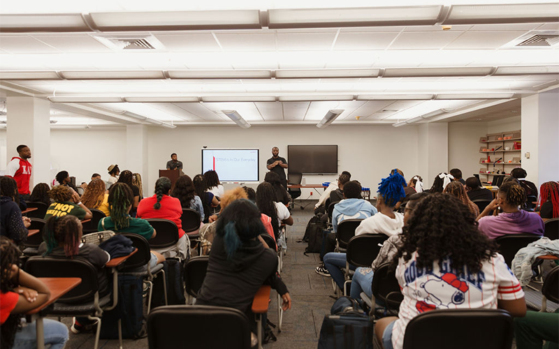 Students listening to presentation