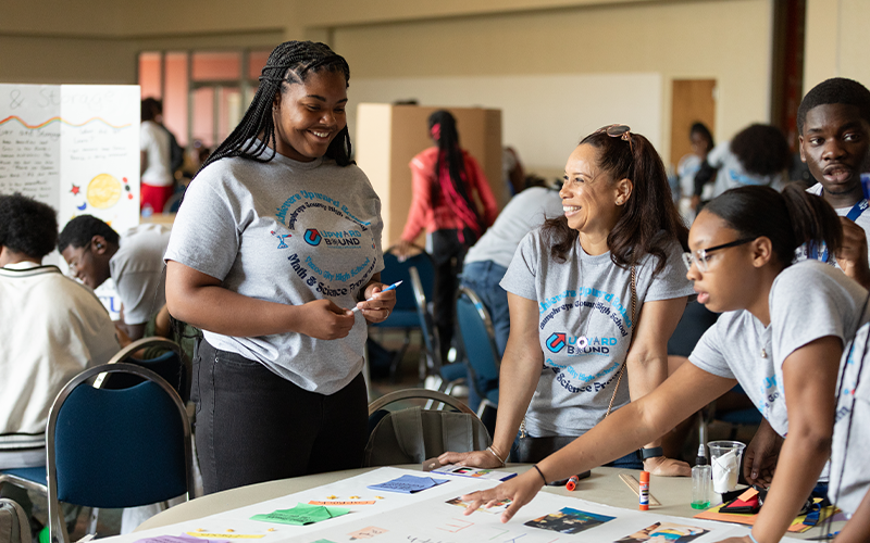 Students working on presentations