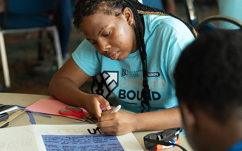 Students working on posters