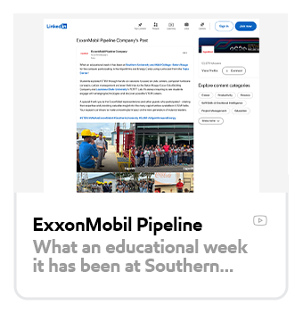 ExxonMobil Pipeline LinkedIn coverage