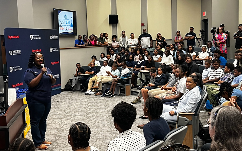 Students listening to presentation