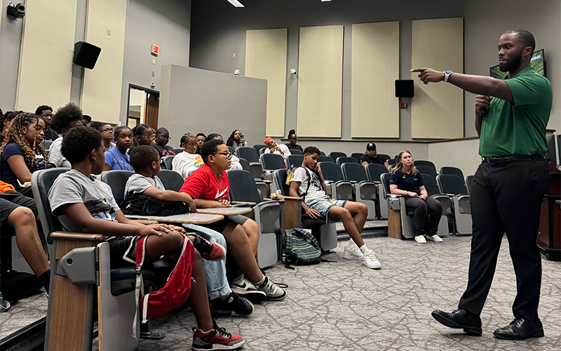 Students listening to presentation
